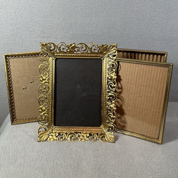 Vtg Gold Ornate Brass Tone Metal Picture Frame 5x7 Hollywood Regency 4pc - Picture 1 of 12